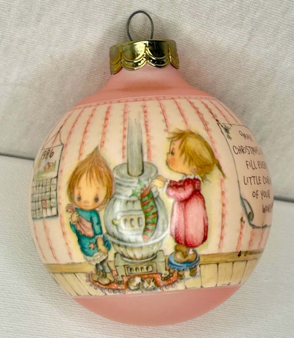 Hallmark 1986 Betsey Clark Home For Christmas Glass Ball Ornament Pink